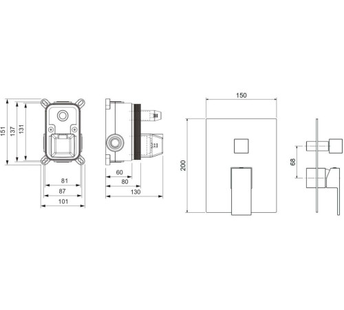 Смеситель для ванны Aquanet Libra встраиваемый 2 режима комплект черный матовый AQ1646MB
