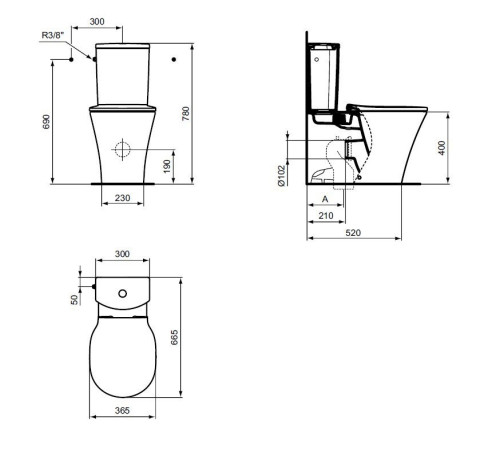 Унитаз напольный пристенный Ideal Standard Connect Air AquaBlade E013701