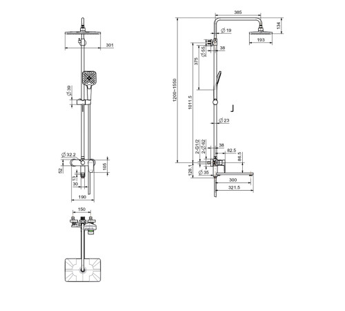 Душевая система со смесителем для ванны Aquatek Ника 300х193 мм матовый черный AQ2840MB