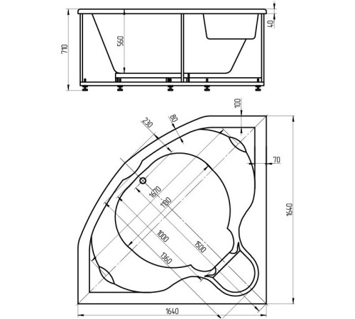 Ванна акриловая Aquatek Сириус 164х164 см с фронтальным экраном и каркасом SIR164-0000002