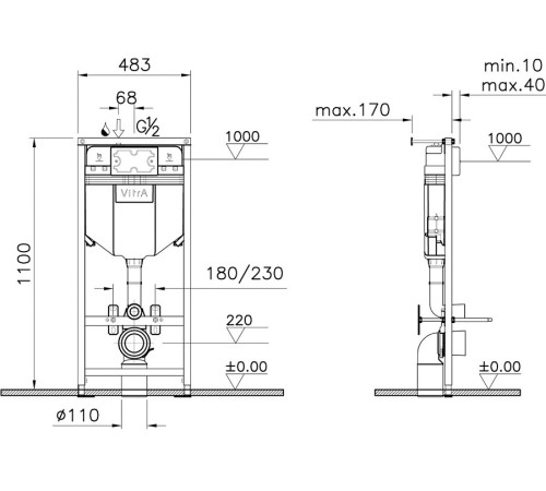 Комплект 4 в 1 VitrA Normus унитаз подвесной с инсталляцией и панелью хром глянец 9773B003-7206