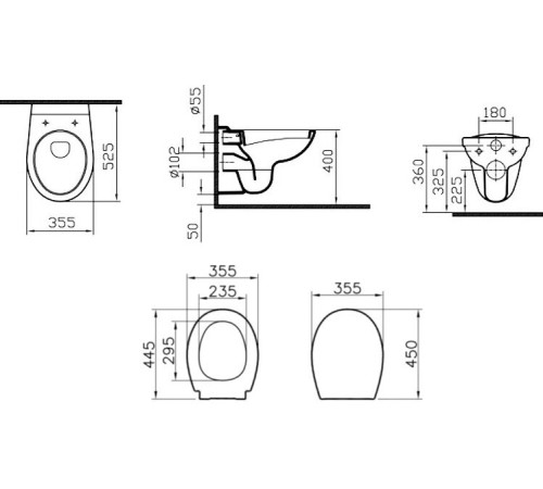 Комплект 4 в 1 VitrA Normus унитаз подвесной с инсталляцией и панелью хром глянец 9773B003-7206