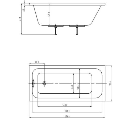 Ванна акриловая Triton Мия 150х70 см прямоугольная MIY150-0000001