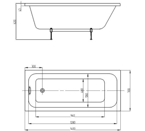 Ванна акриловая Triton Мия 140х70 см прямоугольная MIY140-0000001