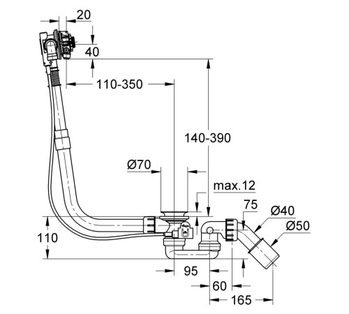 Наливной сливной и переливной гарнитур для ванны GROHE Talentofill встраиваемая часть 28991000