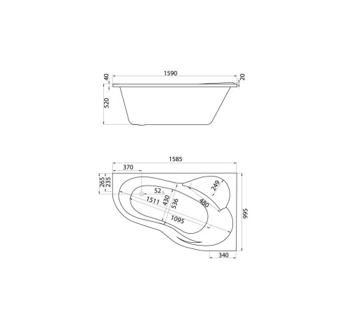 Ванна акриловая асимметричная Triton Ибица XL 160х100 см правосторонняя белая 1.WH11.2.037