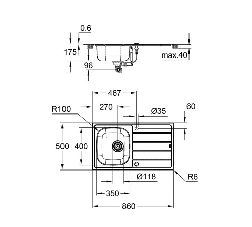 Набор GROHE K200 кухонная мойка 860x500 мм и смеситель BauEdge 31562SD1