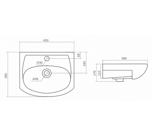 Комплект Акватон МИРА Н 45 тумба-умывальник 1A104401MR010 и раковина Азов-45 1WH112449 1A1044K1MR010