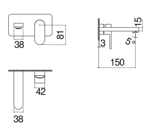 Смеситель для раковины UP настенный внешняя часть хром UP94198CR