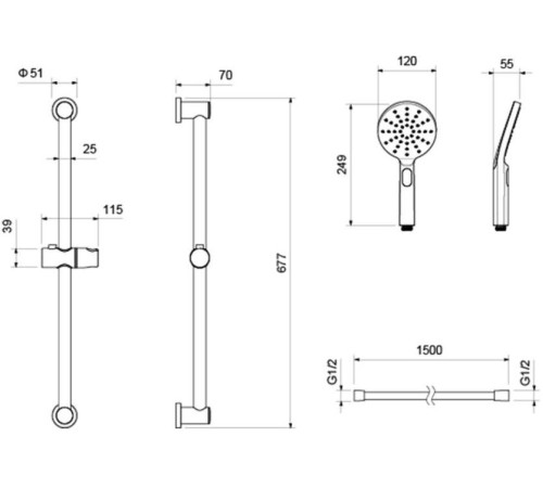 Душевой гарнитур Aquanet Оберон 3jet 65 см хром AQ2016CR
