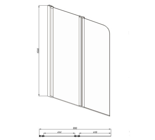 Шторка на ванну Aquanet Delta SBA 10015CH 1000x1500 мм двухэлементная поворотная хром AQ DEL SBA 10015CH