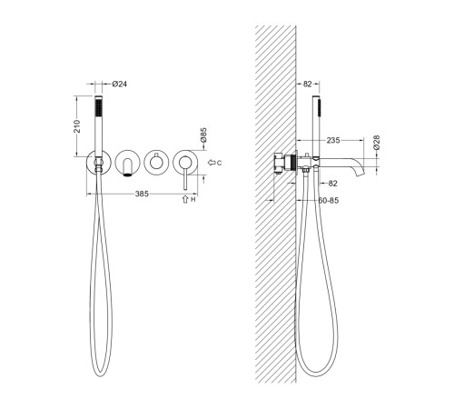 Смеситель для ванны встраиваемый Aquanet Европа внешняя и скрытая часть шлифованное золото AQ1344BG