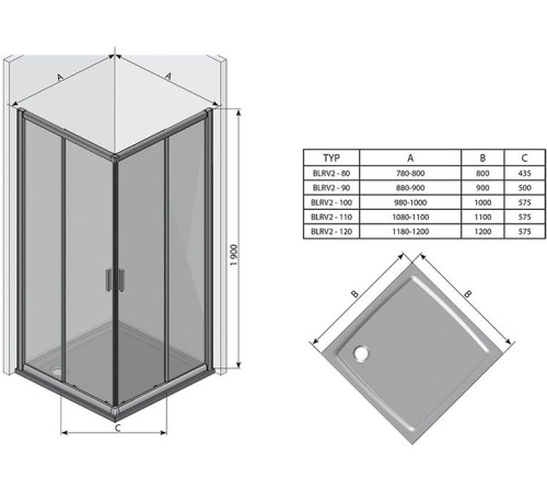 Душевая дверь RAVAK Blix BLRV2K-110 блестящий Transparent 1XVD0C00Z1