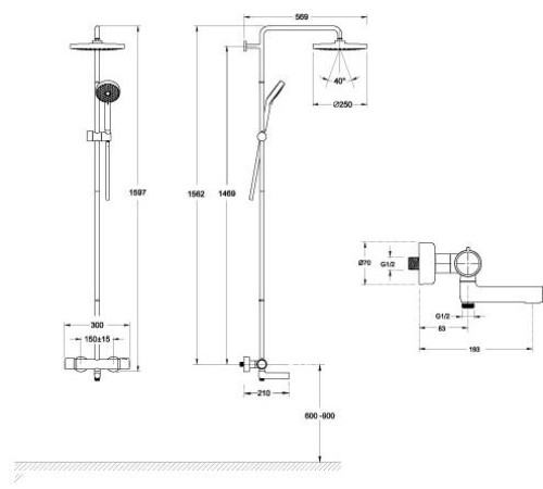 Душевая колонна термостатическая Jacob Delafon Atom со смесителем для ванны E26237-CP