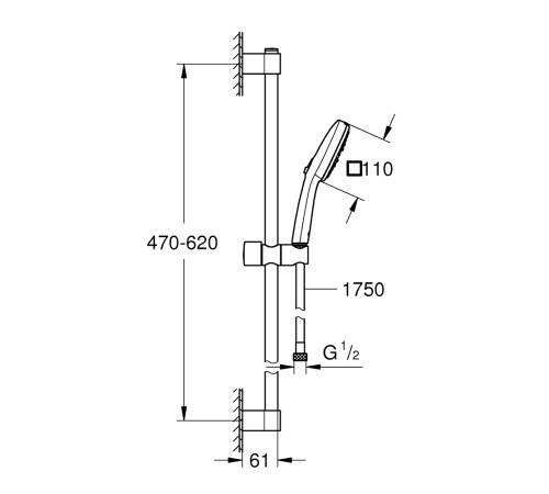 Душевой гарнитур GROHE Tempesta Cube 110 со штангой 600 мм и шлангом 1750 мм хром 27579003