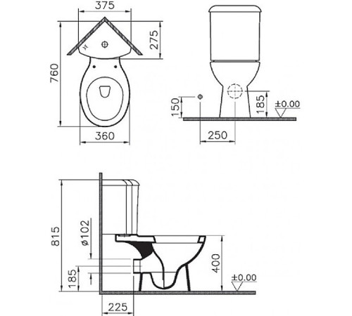 Унитаз угловой напольный VitrA Arkitekt с сиденьем микролифт 9754B003-7201