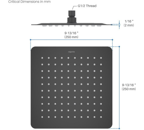 Верхний душ Aquanet AQ2072MB квадратный 250х250х2 мм матовый черный AQ2072MB