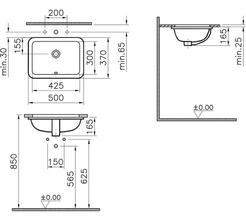 Раковина встраиваемая снизу VitrA S20 43 см 5474B003-0618