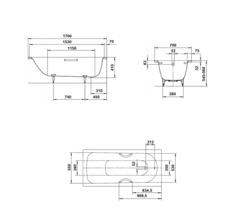 Ванна стальная KALDEWEI Saniform Plus Мод. 363-1 170х70 см с покрытием Anti-Slip и Easy-Clean 111830003001