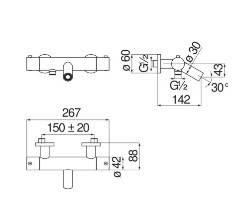 Смеситель для ванны термостатический VELIS хром VE125010/1CR