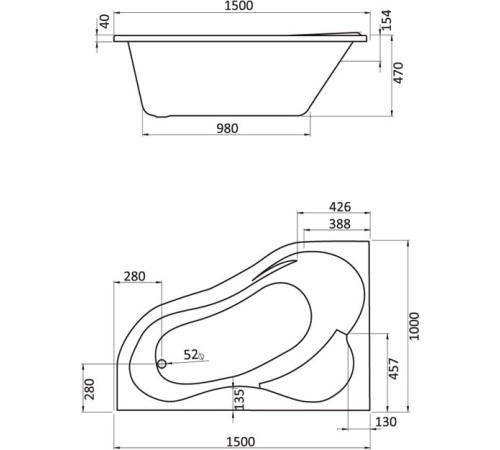 Ванна акриловая асимметричная Triton Ибица 150х100 см левосторонняя белая 1.WH11.2.034