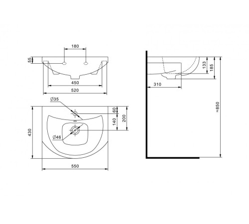 Умывальник Santek Балтика 55 см 1.WH50.1.702