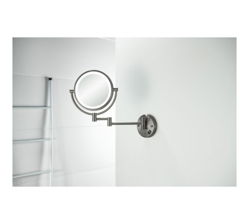 Зеркало косметическое настенное с подсветкой Aquanet 5x увеличение оружейная сталь AQ4912BGM