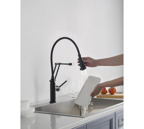 Смеситель для кухни Aquanet Европа профессиональный 2 jet матовый черный AQ1388MB