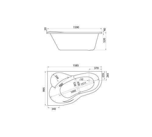 Ванна акриловая асимметричная Triton Ибица XL 160х100 см левосторонняя белая 1.WH11.2.036
