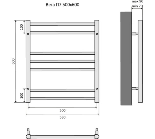 Полотенцесушитель водяной Aquatek Вега П7 500х600 мм черный муар AQ DR0760BL