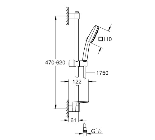 Душевой гарнитур GROHE Tempesta Cube 110 со штангой 600 мм и шлангом 1750 мм хром 27576003