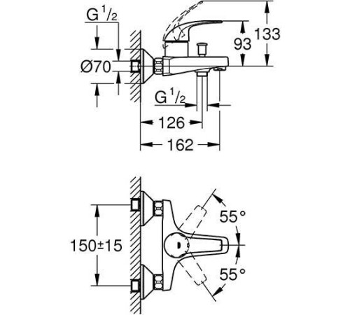 Смеситель для ванны GROHE BauCurve настенный монтаж хром 23599000