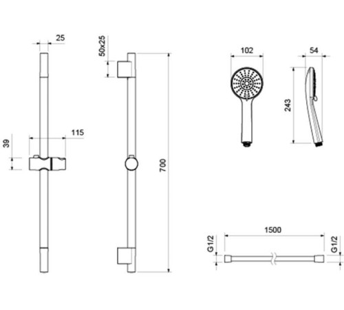 Душевой гарнитур Aquanet Бетта 3jet 65 см матовый черный AQ2017MB