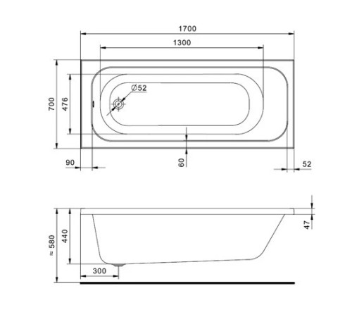 Ванна акриловая прямоугольная Santek Ламма 170х70 см 1.WH50.1.747