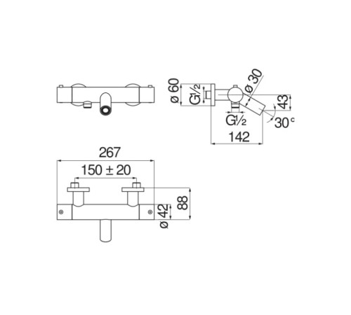 Смеситель для ванны термостатический VELIS глянцевый черный VE125010/1FLP