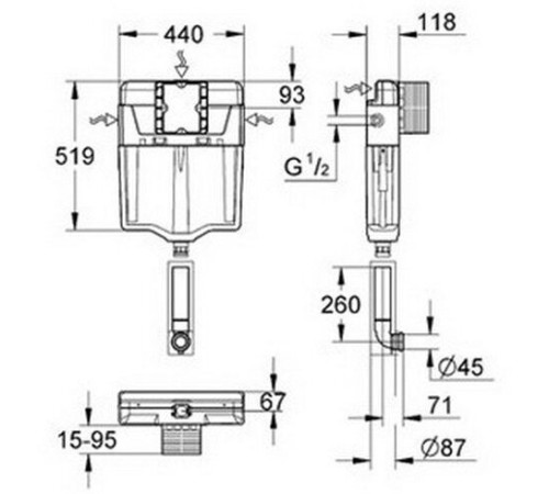 Смывной бачок скрытого монтажа GROHE GD2 с пневматическим клапаном 38661000