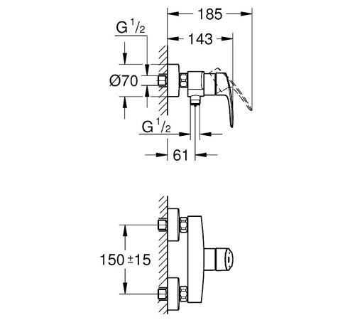 Смеситель для душа GROHE Eurosmart настенный монтаж хром 33555003
