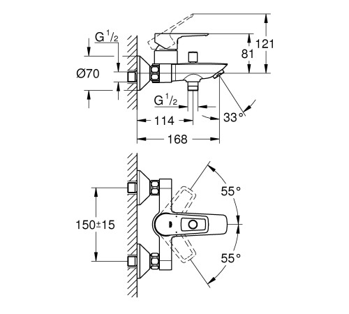 Смеситель для ванны GROHE BauLoop наружный хром 23602001