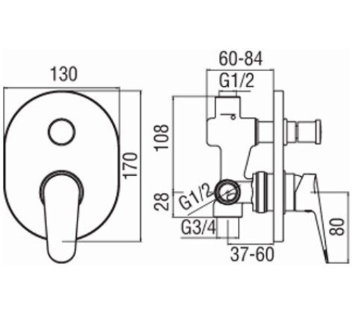 Смеситель для ванны Bongio Blues комплект внешняя и скрытая часть BS101100CR