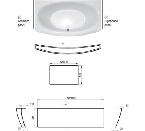 Боковая панель для ванны RAVAK Evolution 70 правая белая CZ85100A00