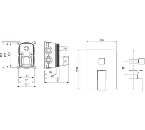Смеситель для ванны Aquanet Libra встраиваемый 3 режима комплект черный матовый AQ1647MB