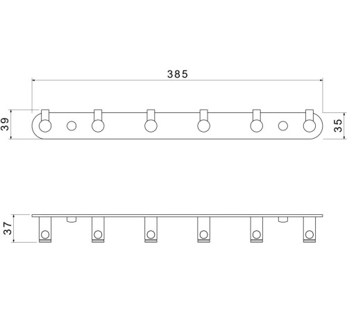 Планка с 6 крючками Aquanet Europa матовый черный AQ4124MB