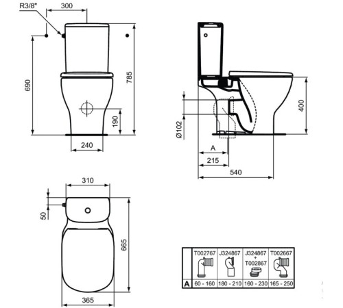 Унитаз напольный Ideal Standard Tesi AquaBlade под бачок горизонтальный выпуск T008701