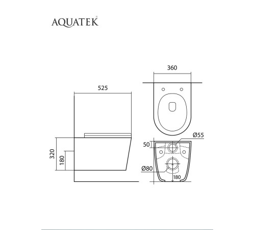 Комплект инсталляции 4 в 1 AQUATEK ВЕГА рама INS-0000012 кнопка KDI-0000012 унитаз AQ1905-MB MB-012