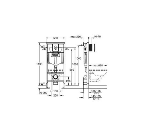 Система инсталляции для унитаза GROHE Rapid SL 3 в 1 с клавишей Skate Air хром 38721001