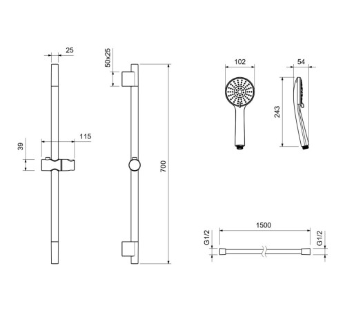 Душевой гарнитур Aquanet Бетта 3jet 65 см оружейная сталь AQ2017BGM