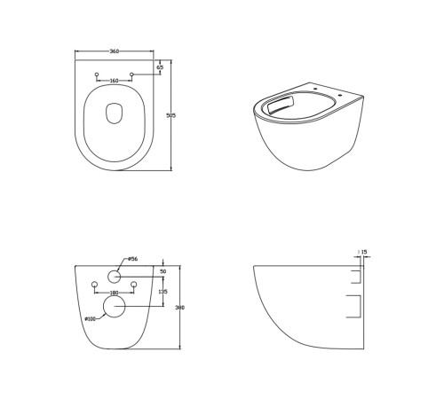 Унитаз подвесной Aquatek Гелиос Tornado 505х360х370 мм с сиденьем дюропласт AQ1993T-00