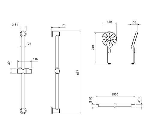 Душевой гарнитур Aquanet Оберон 3jet 65 см шлифованное золото AQ2016BG