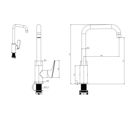 Смеситель для кухни Aquanet Вега квадратный излив матовый черный AQ1081MB