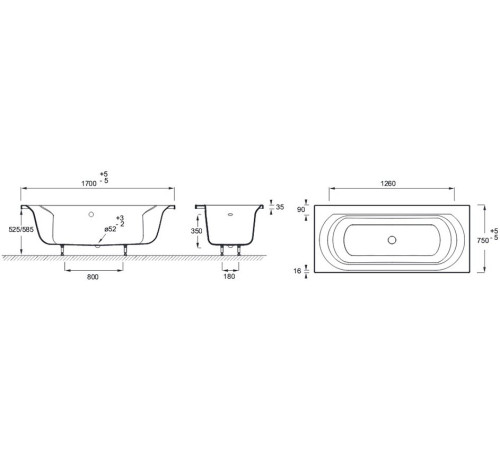 Ванна акриловая Jacob Delafon Elise прямоугольная 170х75 см E60279RU-01